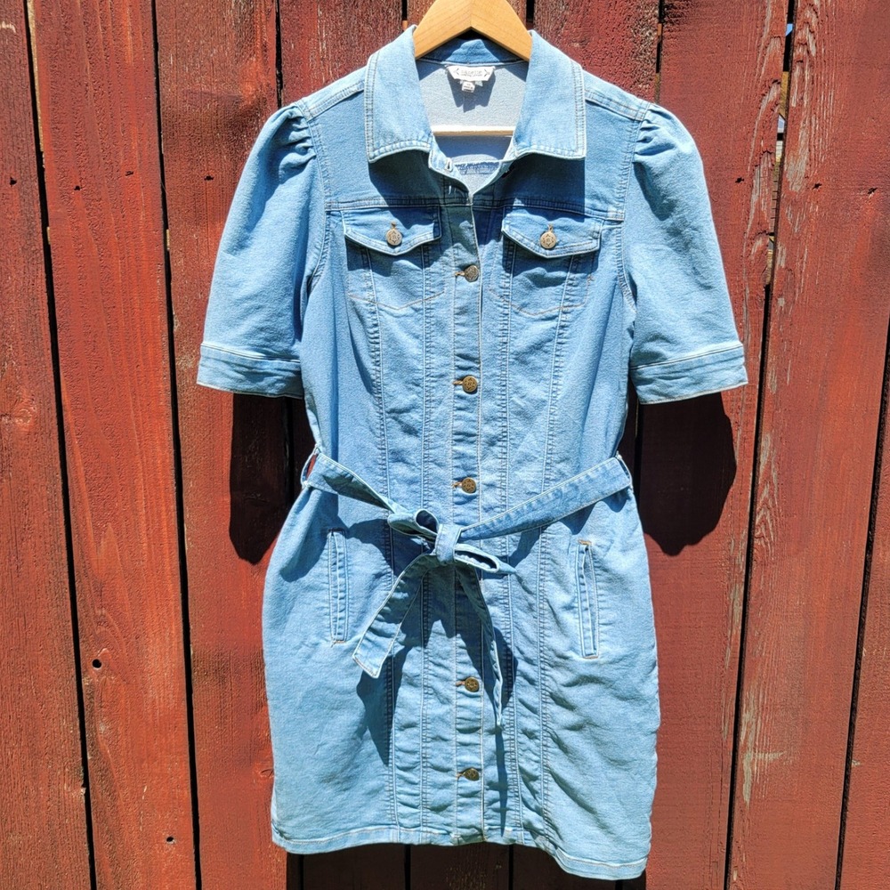Nanette Lepore Light Wash Denim Shirt Dress Belted Sz 14 Coastal Cowgirl Western